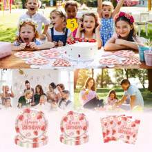 24 件草莓纸盘餐巾，7/9 英寸蛋糕甜点餐盘，生日派对用品餐具套装，适合女孩甜蜜宝宝淋浴，一次性纸质餐具装饰食物托盘，可供 24 位客人使用 - 粉色 - 查看 9