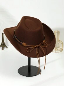 1 pièce Chapeau de cow-boy unisexe décoré d'une tête de bétail, chapeau de style boho cowboy/cowgirl Fedora pour fête et Halloween