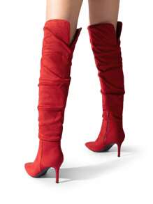 Women Over The Knee Boots With High Heels Fashion Sexy Pointed Toe Stiletto Thigh High Boot Perfect For Party Prom Autumn Wearing - Đỏ - Xem 9