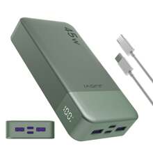 Cargador portátil Juovi Power Bank, 20000mAh 45W PD3.0 QC 4.0 Batería de carga rápida con pantalla LED, 2 USB-C, 2 USB-A para iPhone 15, carga rápida verde, pantalla de energía LED, cargador portátil para dispositivos Android e iPhone con puertos USB y Tipo-C, batería de polímero de litio segura y estable adecuada para juegos al aire libre, compras, viajes, fuente de alimentación portátil para iPhone de Apple, iPad, teléfonos Android, regalos para familiares, amigos, cumpleaños, Navidad, invierno