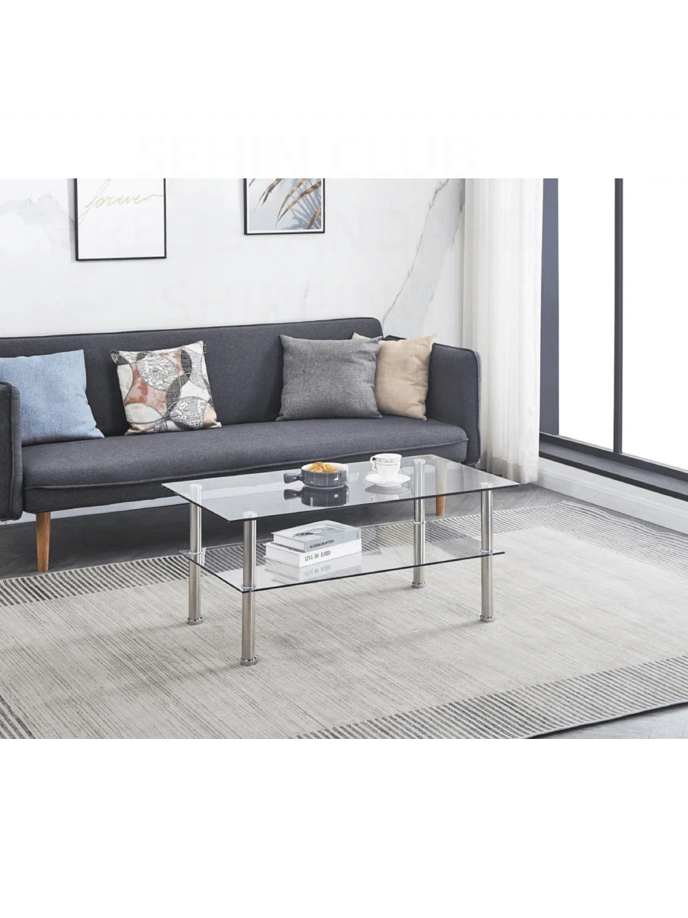 Clear Clear Glass Coffee Table, Tempered Glass Coffee Table For Living Room,Fiah