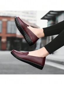 Damen bequeme Frühling/Herbst PU-Leder Ballerinas mit bestickter Verzierung, wasserdicht, atmungsaktive weiche Sohle Loafer für den Valentinstag