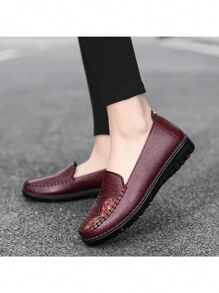 Damen bequeme Frühling/Herbst PU-Leder Ballerinas mit bestickter Verzierung, wasserdicht, atmungsaktive weiche Sohle Loafer für den Valentinstag