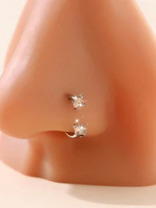 1 pieza Accesorio de acero inoxidable con piedras de circonita cúbica desmontable, de forma exagerada y elegante, de varios colores, para perforación corporal de moda minimalista para mujeres, anillo de nariz en forma de C, 1.0mm, adecuado para regalos de cumpleaños, festivos, fiestas y uso diario