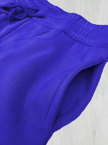 Men's Basic Drawstring Waist & Cuffed Casual Sweatpants For Outdoor Running, Spring And Fall - 寶藍色 - 查看 3