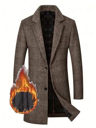 معطف كاجوال مربّع للموسم الخريفي/الشتوي، بنمط الخطوط المتقاطعة، ذو طوق واسع