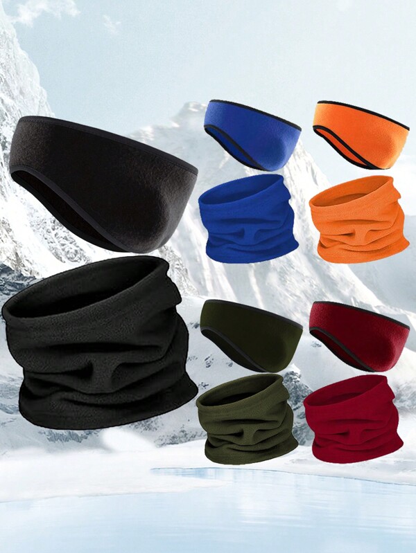 2 pièces Set Cache-oreilles Bandeau Réchauffeur de Visage Masque Écharpe de Cou en Polaire Écran Tactile Hiver pour Hommes et Femmes