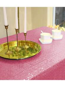 1pc Round Sequin Tablecloth, Glitter Gold Draping Sequin Fabric Tablecloth For Wedding, Birthday Party, Bridal Shower