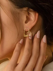 Bông tai hình trái tim tối giản Caitlyn, khắc tên theo yêu cầu, 1 đôi bông tai cá nhân hóa, làm thủ công bằng vàng, kèm hộp quà sang trọng. Món quà tuyệt vời dành cho mẹ, các cặp đôi, gia đình hoặc các dịp lễ. - Vàng - Xem 2