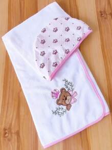 Toalha Capuz Banho do Bebê Felpuda e Forrada Tecido de Algodão Bordada - ROSA URSA PRINCESA - Visão 5
