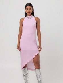 Asymmetrical Midi Dress With Slit In Pink Labrava - 淺粉色 - 查看 1