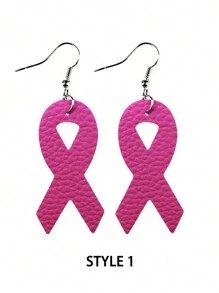 1pair/4pairs Breast Cancer Awareness Pink Ribbon PU Leather Earrings, Charity Event Donation Gift