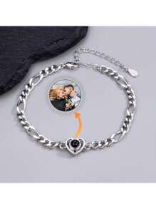 Customized Heart-Shaped Photo Projection Stainless Steel Bracelet, Couples' Accessory, As Christmas, Valentine's Day Or Anniversary Gift For Couples And Family