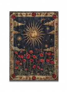3 Piezas Juego de Arte de Pared de Lona Celestial Vintage, Impresiones Florales de Sol y Luna, Decoración Bohemia Mística para Sala de Estar, Dormitorio y Oficina, Marco Opcional - Multicolor - Ver 23
