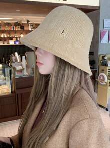 1 件女士时尚简约百搭字母印花纯色休闲渔夫帽，厚实保暖护耳，适合日常佩戴，冬季帽子 - 彩色 - 查看 14