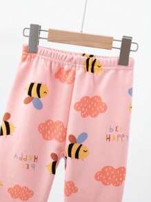 Young Girl Cartoon Graphic Contrast Binding Warm Pajamas Set - Multicolor - View 7