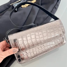 Women's Crocodile Metallic Baguette Shoulder Bag - 深灰色 - 查看 4