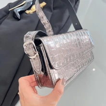 Women's Crocodile Metallic Baguette Shoulder Bag - 深灰色 - 查看 2