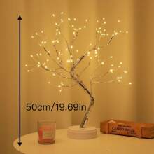1pc Copper Wire Tree Tabletop Lamp, Excluding Batteries, Bedroom Romantic Branch Decor Artificial Tree Lamp, Small Nightlight