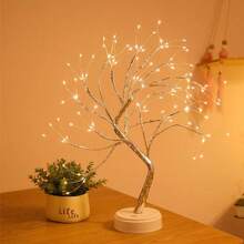 1pc Copper Wire Tree Tabletop Lamp, Excluding Batteries, Bedroom Romantic Branch Decor Artificial Tree Lamp, Small Nightlight