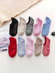 3 双加厚防滑瑜伽袜，保暖透气，适合秋冬季，女士针织长袜和紧身裤，防滑舒适家居袜，超柔软纤维，颜色随机