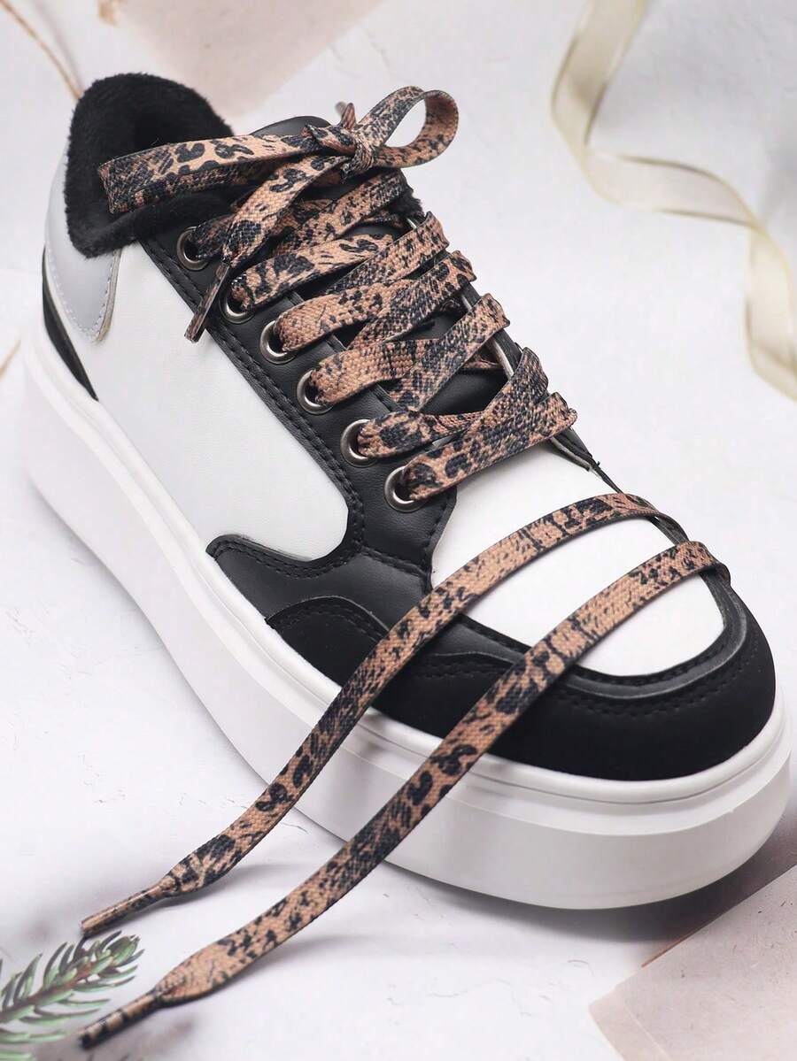 1 对 120 厘米豹纹鞋带，时尚休闲、运动、篮球和高帮鞋 - 黑棕 - 查看 1