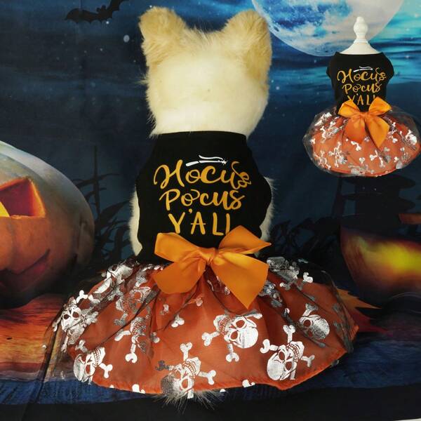 Grappige hond Halloween Tule jurk, vakantie hondenkleding voor kleine hondenmeisjes, grappig piratenschedel huisdierkostuum, heksenkattenoutfit