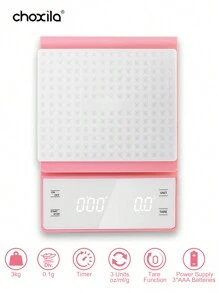 choxila 1 件粉色数字咖啡秤带计时器，3kg/0.1g 高精度浓缩咖啡秤带 LCD 显示屏，电池供电数字厨房秤，用于倒入咖啡、茶、珠宝的电子秤（不含电池）返回学校 - 粉色 - 查看 2