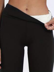 Soft Clouds Fleece Lined Leggings Women - Black Thick Soft High Waisted Black Tummy Control Thermal Warm Pants For Cold Winter - Black - View 4