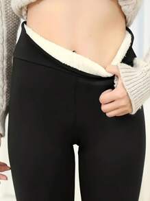Soft Clouds Fleece Lined Leggings Women - Black Thick Soft High Waisted Black Tummy Control Thermal Warm Pants For Cold Winter - Black - View 5