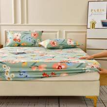 Queen Size Fitted Sheet With Microfiber Elastic Band, Floral And Geometric Print - Đã in - Xem 3