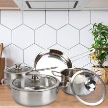 Stainless Steel Cookware Set Fast Even Heat Induction Pots Pans Set Dishwasher Safe With 2.7/3.7 Quart Stockpot 2 Quart Saucepan 9.17in Frying Pan(No Shipments On Weekends) - 銀色 - 查看 11