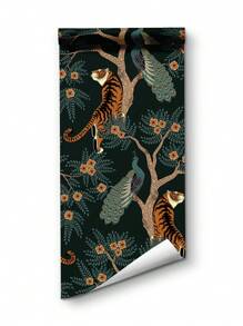 Vinyl Tiger And Peacock Wallpaper, Peel And Stick, Waterproof, Removable, Classic Animal Pattern, Self-Adhesive Wall Decor, Straight Stripes, Home Mural - 17.7 Inches X 78.7 Inches / 118.1 Inches - Multicolor - View 12