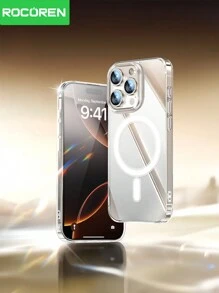 Rocoren Rocoren Magnetic Case Compatible With IPhone 17 16 Pro Max Plus, Magnetic Wireless Charging Phone Case Compatible With IPhone Lens Protection Impact Resistant Case, Transparent, PC+TPU