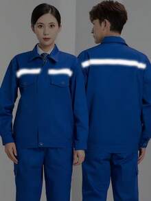 1set Long Sleeve Reflective Workwear Mechanic/Electrician Coverall Uniform - Blue - View 4