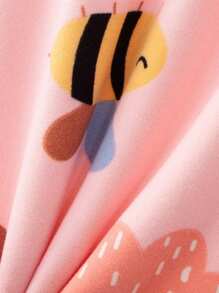 Young Girl Cartoon Graphic Contrast Binding Warm Pajamas Set - Multicolor - View 10