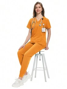 Women's Beauty SPA Uniform, Pet Clinic Veterinary Dental Clinic Nurse Uniform Set, Soft Hospital Uniform - Yellow - View 7