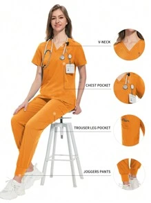 Women's Beauty SPA Uniform, Pet Clinic Veterinary Dental Clinic Nurse Uniform Set, Soft Hospital Uniform - Yellow - View 1