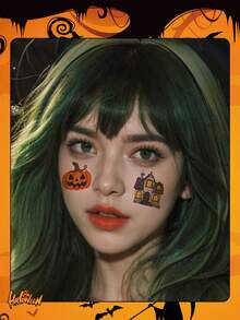 1 miếng dán phát sáng Halloween hoạt hình bí ngô ma đầu lâu hình xăm tạm thời chống thấm nước chống mồ hôi hình xăm dùng một lần cho nam và nữ cho mặt, cổ, cánh tay nghệ thuật cơ thể hình xăm giả - Nhiều màu - Xem 3