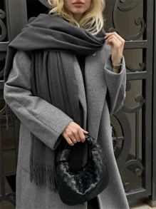1pc Solid Deep Gray Casual Elegant Street-Style Light Business Scarf For Women, Suitable For Fall/Winter Daily Wear, Warm Shawl Accessories Women - Dark Grey - View 12