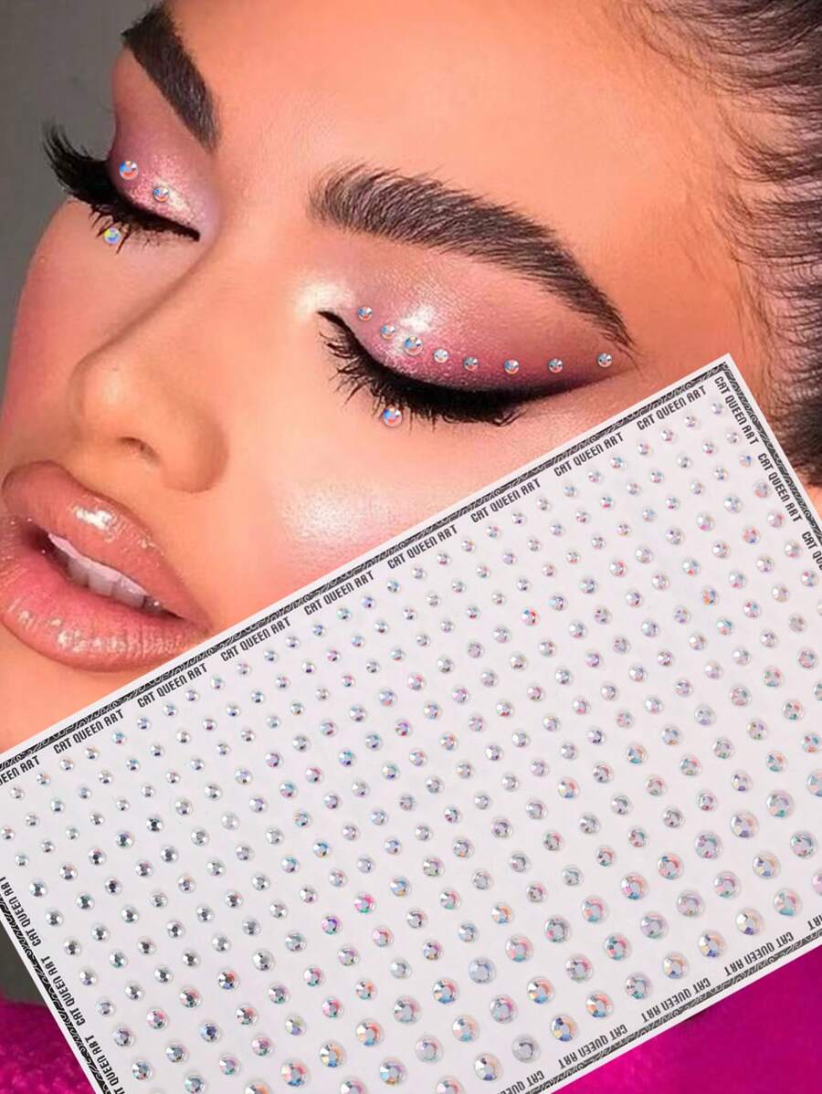 1pc 3D Holographic Rhinestone Face Jewels, Realistic Multi-Granule Iridescent Sparkle Crystal Sticker For Hair, Eyes, Face & Body Decoration, Suitable For Y2K Parties, Festivals, Makeup, Raves - Multicolor - View 1