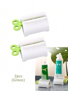 2pcs-Creative Manual Toothpaste Squeezer, Hand Cream & Cosmetic Toothpaste Storage Rack, Toothpaste Clip, Bathroom Accessories, Suitable For Washbasin, Bathroom Decor, Bedroom, Living Room, Christmas Decorations, Great Home Gift - Green - View 12