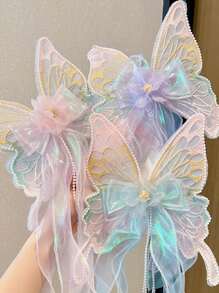 1pc Girls Princess Cute Large Butterfly Ribbon Hair Clip, Suitable For Party Wear - Multicolor - View 10