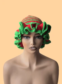 1 件女士手工钩编荷叶边针织贝雷帽，成人软边钟形帽，轻质镂空蕾丝无檐小便帽，有弹性，Y2K 风格，适合日常穿着、摄影、聚会、野餐、户外活动，保暖、防风、保暖耳朵、圣诞节