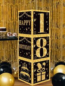 3pcs 10.6 Inch Black & Gold "Happy 18th Birthday" Balloons In Box, 18th Birthday Party Gift Box, Adult Birthday, 18th Birthday Photo Backdrop Decor - Black Gold - View 2
