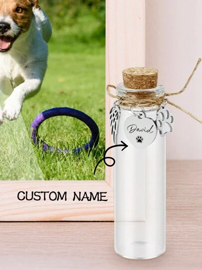 1pc Personalized Name Pet Hair Memorial Glass Bottle,Vial For Ashes Or Hair Of Dog Or Cat Keepsake Pet Loss Memory Sympathy Gift