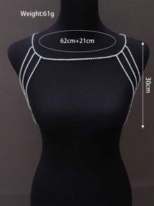1 pieza Cadena de hombro con decoración de strass de lujo, accesorio de vestido de novia, joyería de moda para mujer - Plateado - Ver 4