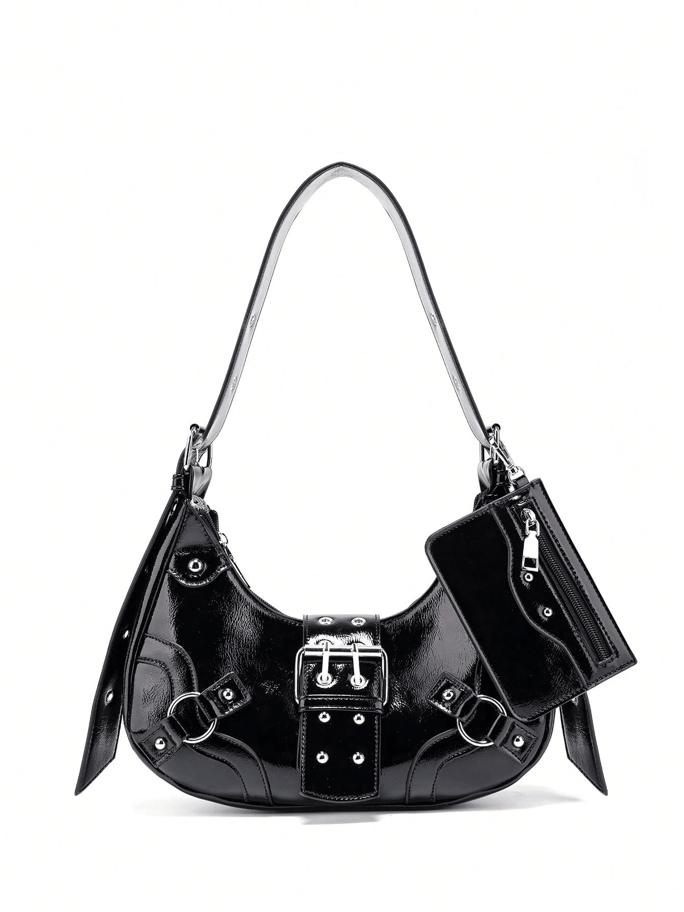 女士韩版朋克风格休闲单肩包 - 黑色 - 查看 1