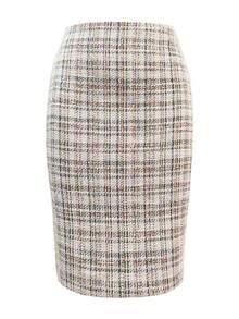 女式及膝弹性腰身修身开衩拉链后背商务粗花呢铅笔裙 - 霧霾藍 - 查看 4