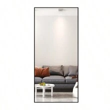 Tempered Mirror 71" X 32" Tall Full Length Mirror With Stand, Black Wall Mounting Full Body Mirror, Metal Frame Full-Length Mirror For Living Room, Bedroom - 黑色+玻璃如圖 - 查看 4